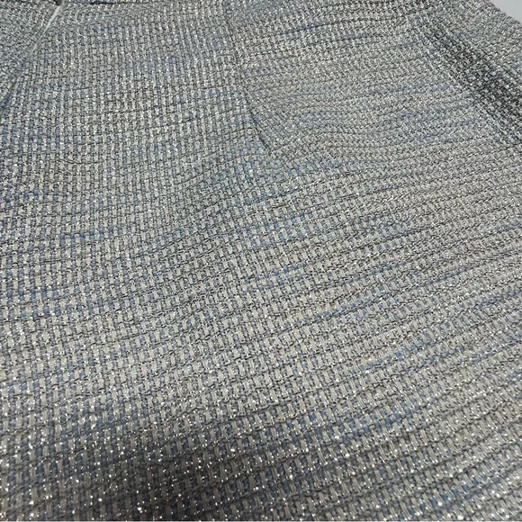 LAVENDER BROWN Silver Blue Tweed Shorts L High Waist Textured Lined Dressy Chic - Picture 12 of 14